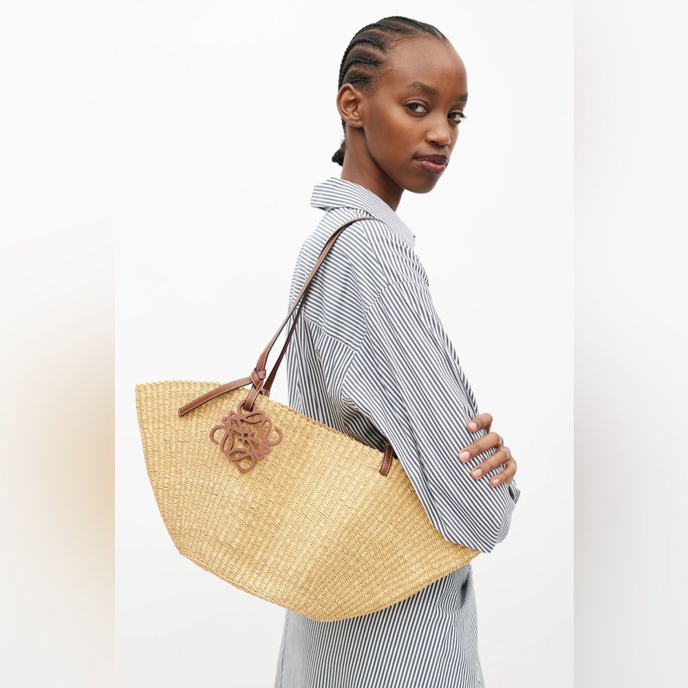 Loewe Small Shell Tote with Brown Leather Trim and Anagram Charm
